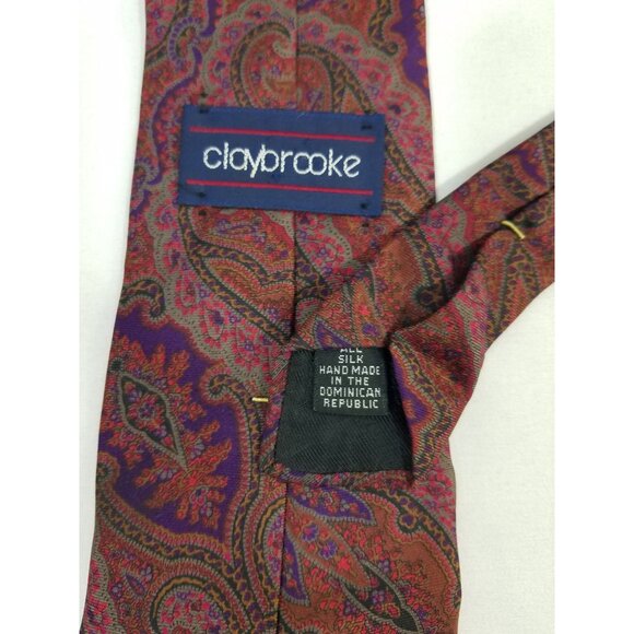 Claybrooke Mens Silk Handmade Maroon Paisley Tie 3.5" Width 69" Length Vintage - Picture 4 of 6